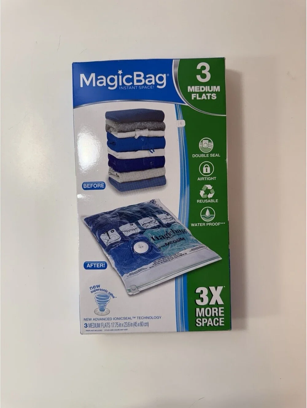 MagicBag ~ 3 Medium Flats ~ Waterproof Space Saving Reusable Storage Bags ~NEW~